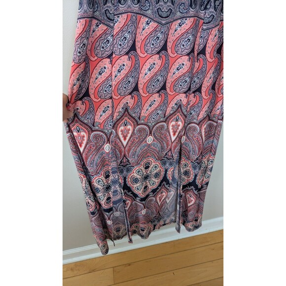 London Times Maxi Dress Paisley Sleeveless Coral Slits Artsy Boho Stretch Sz 10 - Picture 2 of 9